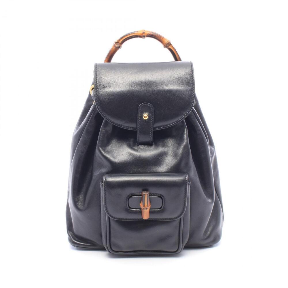 GUCCI Black Leather Bamboo Backpack